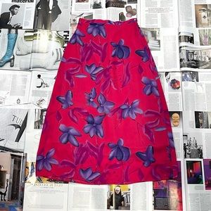 Early 2000s hibiscus pink + purple mesh layered floral maxi skirt